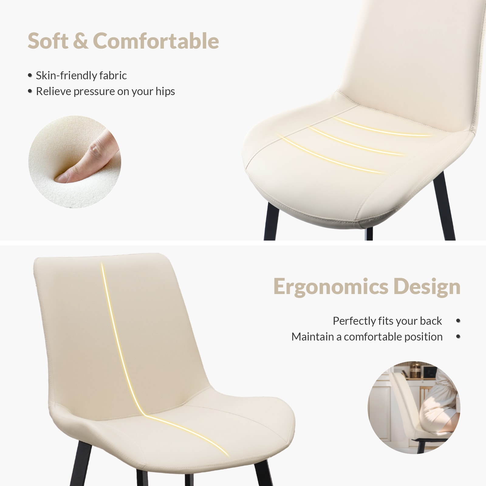 Beige PU Leather Dining Chair With Metal Legs, Modern Upholstered Chair Set Of 4 For Kitchen, Restaurant, Living, Meeting Room_voghion.com